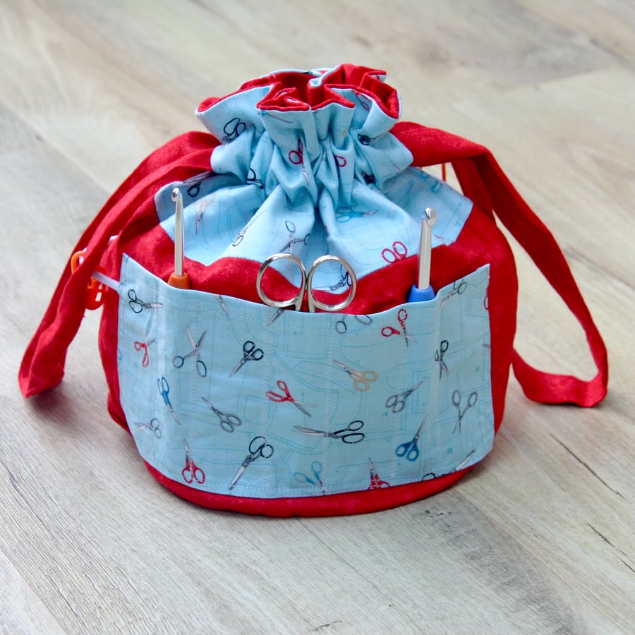 Small Drawstring Reversible Knitting or Crochet Project Bag