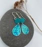 Teal aluminium cow parsley tear drop earrings