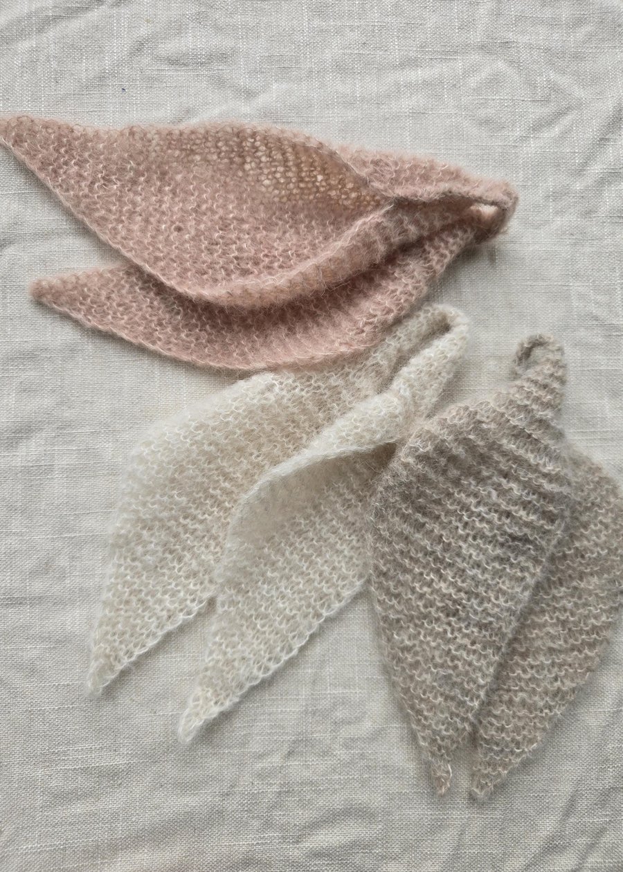 Knit Alpaca Fine Silk "Angel wings" Hair Accessories Hairband Hair Tie Pink Whit