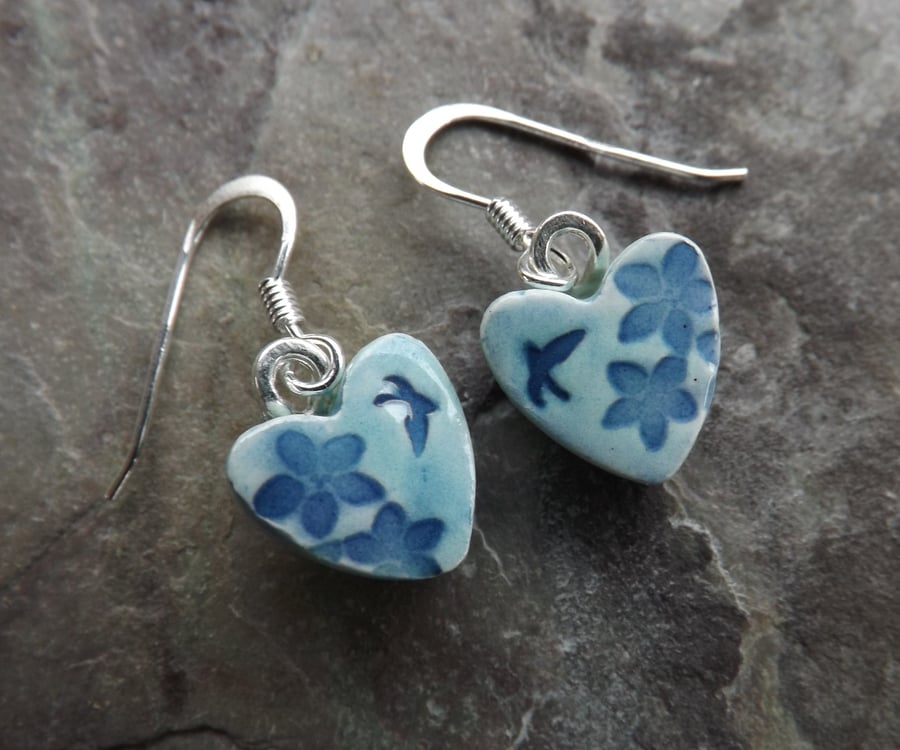 Summer Garden ceramic and sterling silver Heart drop earrings in turquoise