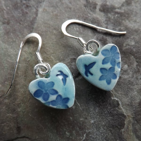 Summer Garden ceramic and sterling silver Heart drop earrings in turquoise