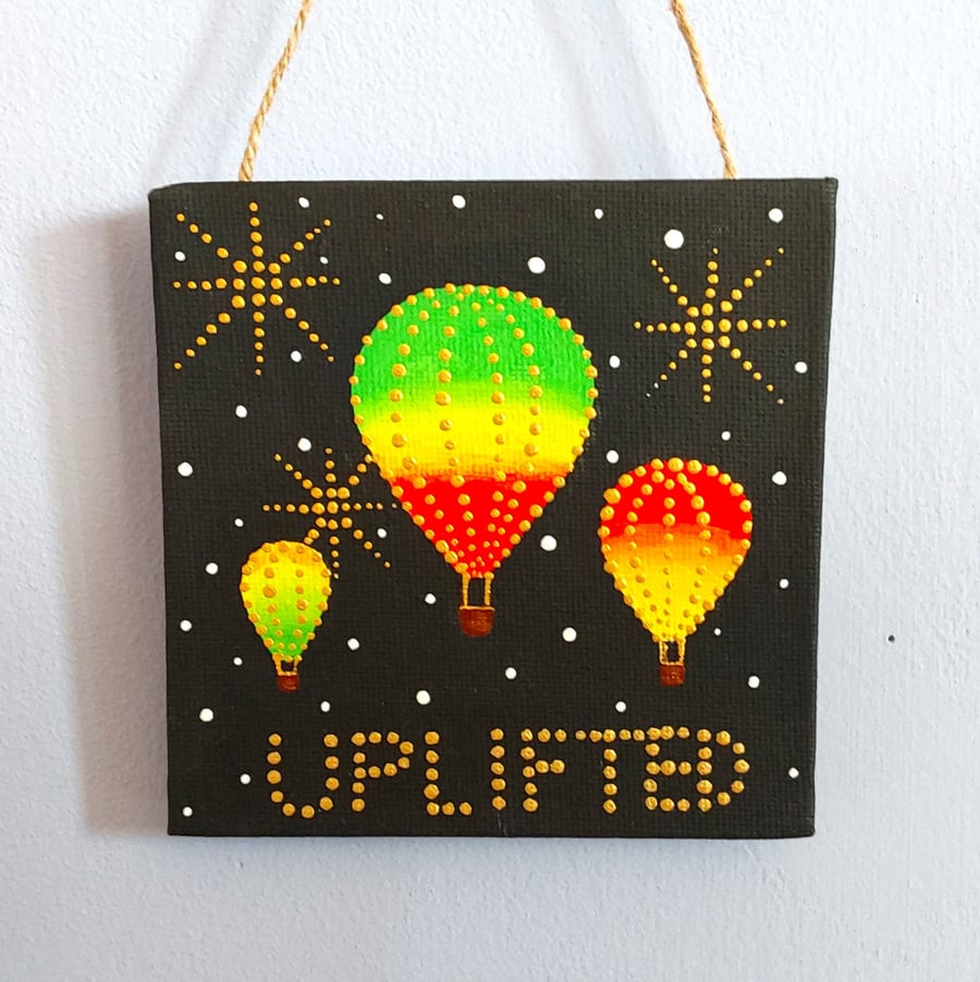 Hot Air Balloon Mini Acrylic Painting on Canvas Board Ready to Hang 10 x 10 cm 