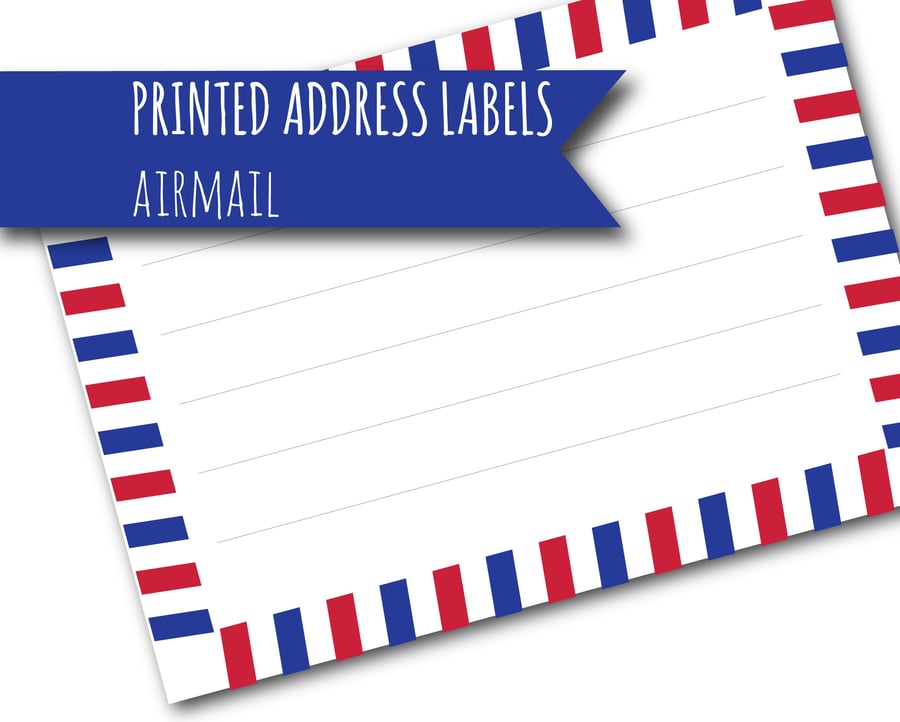 Printed self-adhesive address labels, airmail border, letter writing