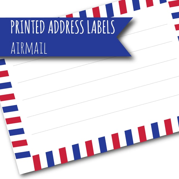 Printed self-adhesive address labels, airmail border, letter writing