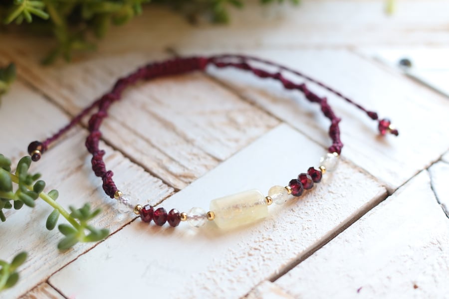 Garnet and Citrine Bracelet Red Gold Boho Bracelet Handmade Macrame Jewellery