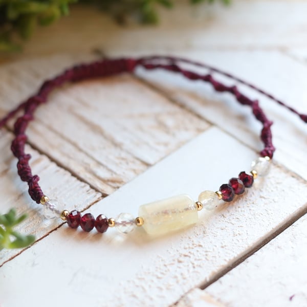 Garnet and Citrine Bracelet Red Gold Boho Bracelet Handmade Macrame Jewellery