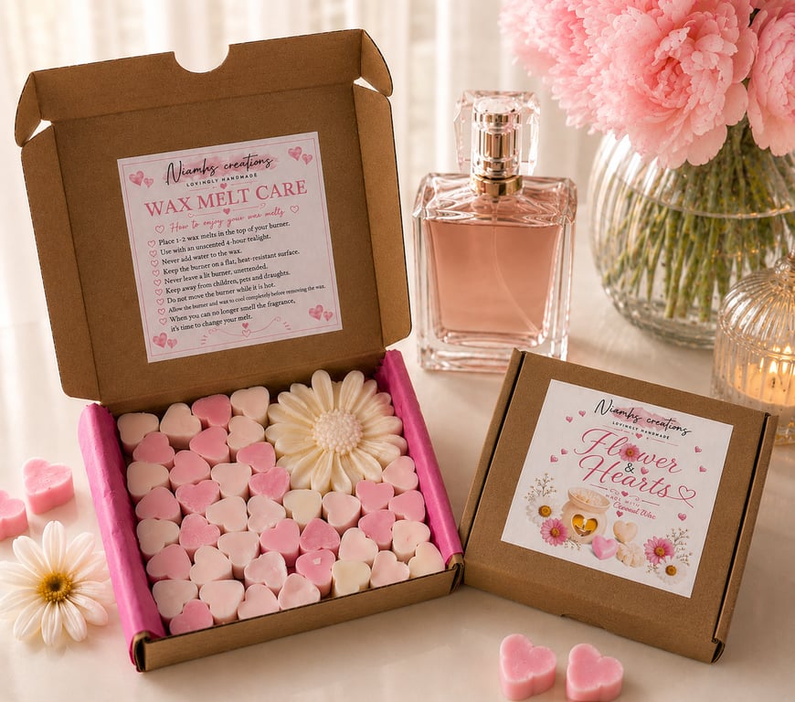 Flower & Hearts Perfume Inspired Wax Melt Gift Box, Vegan, Uk Handmade