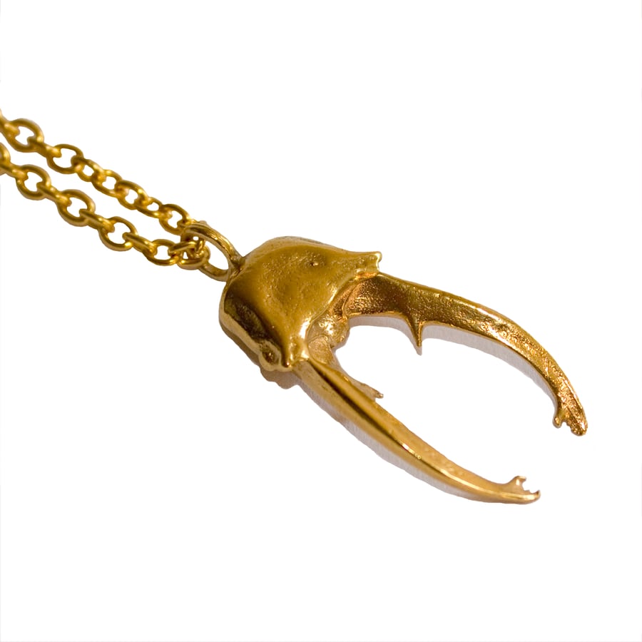 Gold Plate, Vermeil Stag Beetle Head and Jaw Pendant