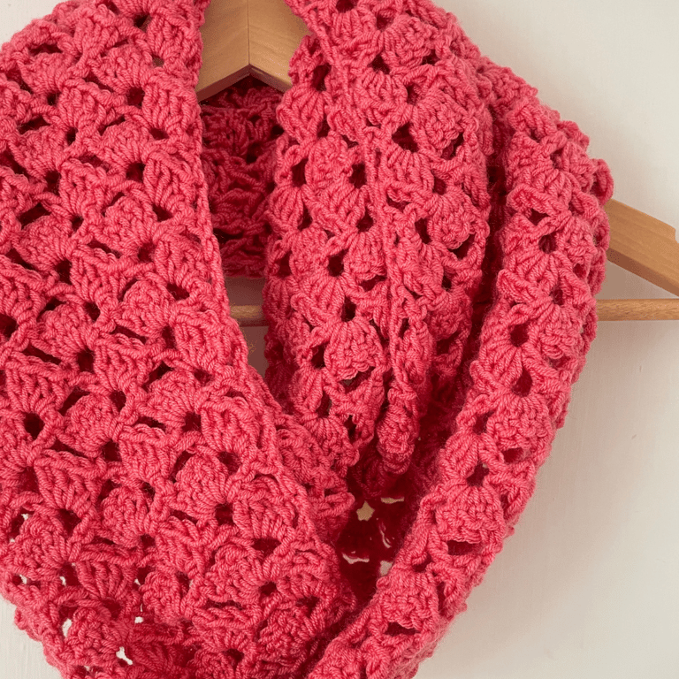Coral Infinity Scarf - Handmade - Lace Crochet Scarf