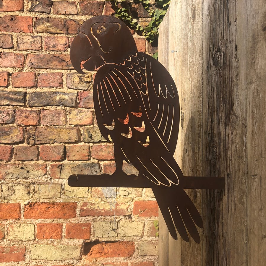 Rusty Metal PARROT GARDEN DECORATION , Garden ornament , feature sign