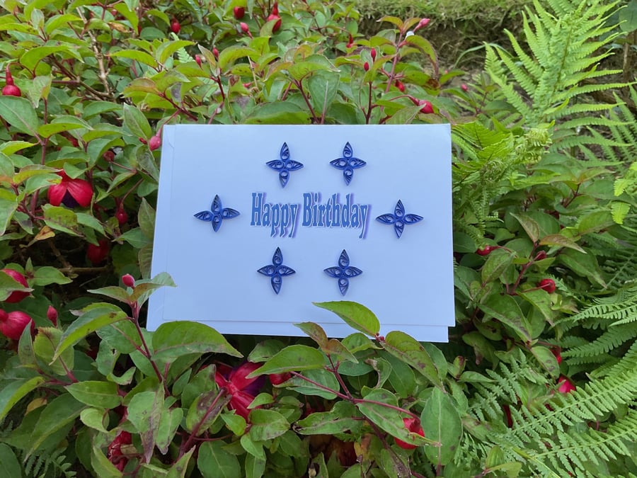 Quilled Blue Happy Birthday 