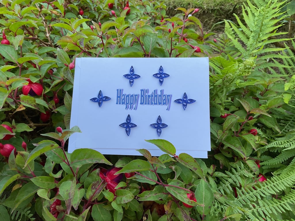 Quilled Blue Happy Birthday 