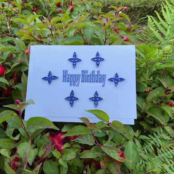 Quilled Blue Happy Birthday 