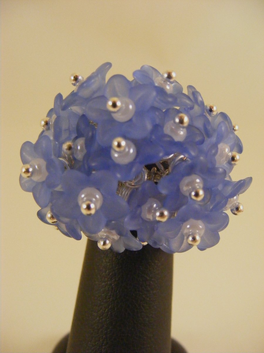 Pale Blue Adjustable Flower Ring.