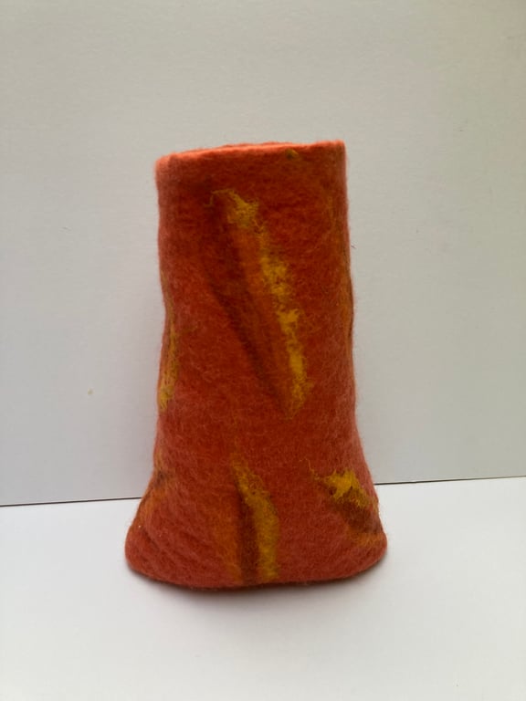 "Fire" inspired felted vase.