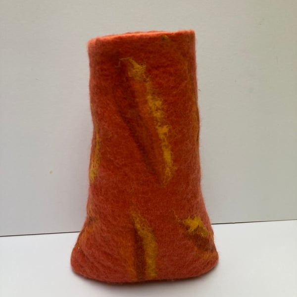 "Fire" inspired felted vase.