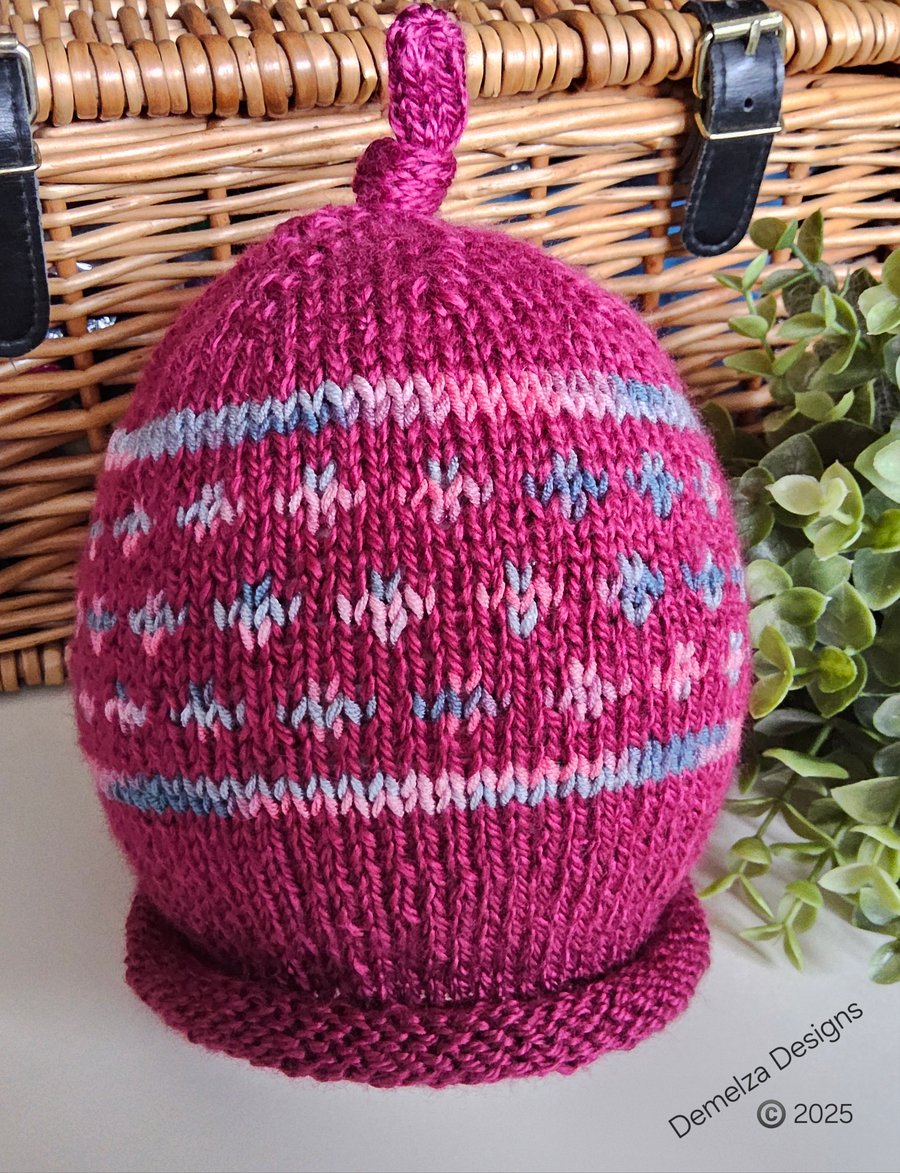 Designer Baby Knotted Fairisle Rolled Beanie Hat 12 - 18 months size 