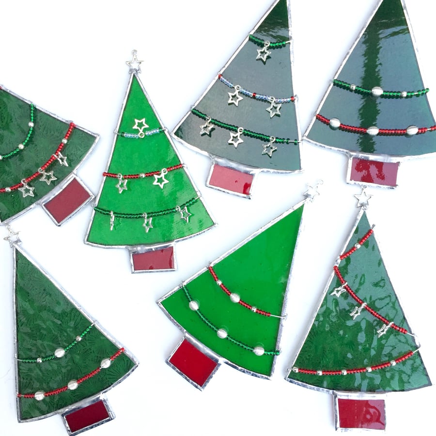 Stained glass Christmas Tree Suncatcher - Handmade Hanging Decoration