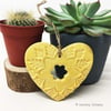 Ceramic heart hanging decoration Pottery Heart Folk art love heart YELLOW
