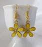 Pretty Yellow Enamel Flower Earrings with gold plated ear-wires