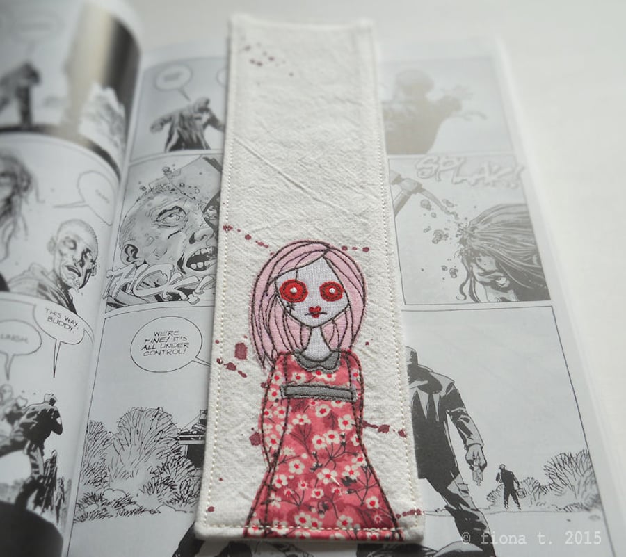 embroidered zombie fabric bookmark