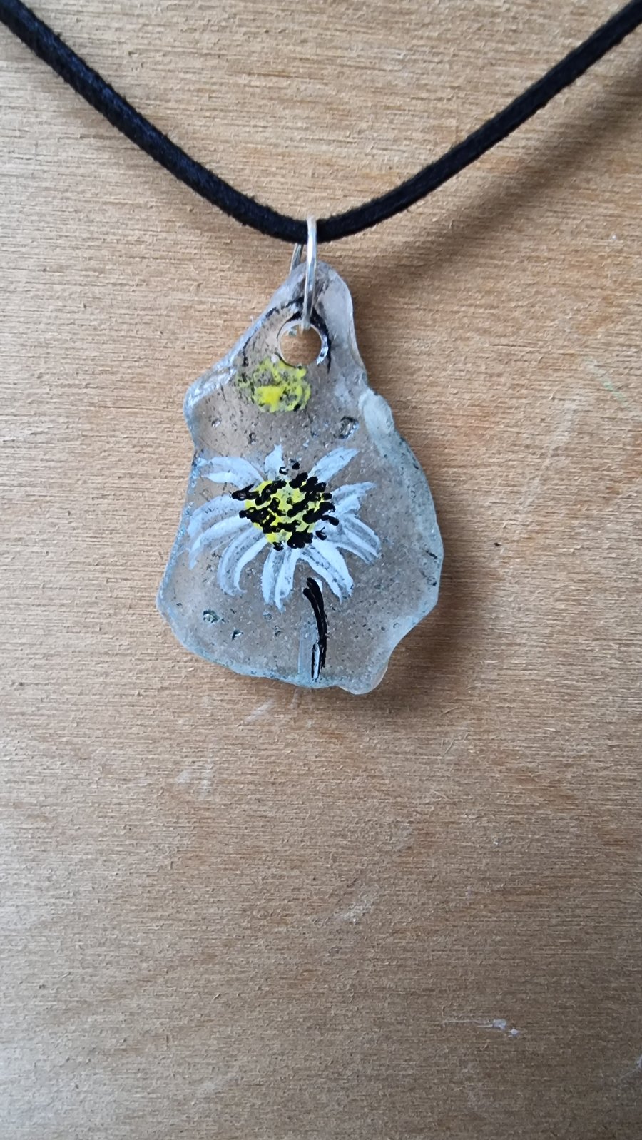 Painted Sea Glass Necklace; Daisy