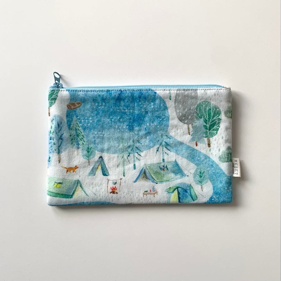 Countryside, nature, camping site fabric zipped bag, coin purse, pouch bag