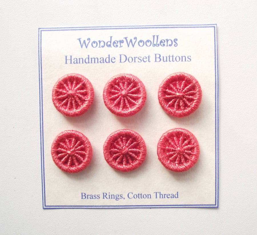 Dorset Buttons, Hand Crafted, Set of Six 2cm, Coral