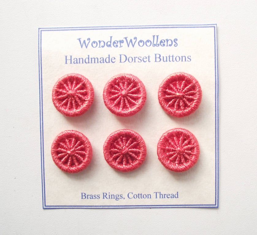Dorset Buttons, Hand Crafted, Set of Six 2cm, Coral