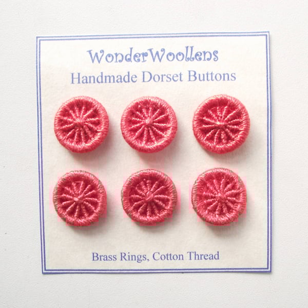Dorset Buttons, Hand Crafted, Set of Six 2cm, Coral