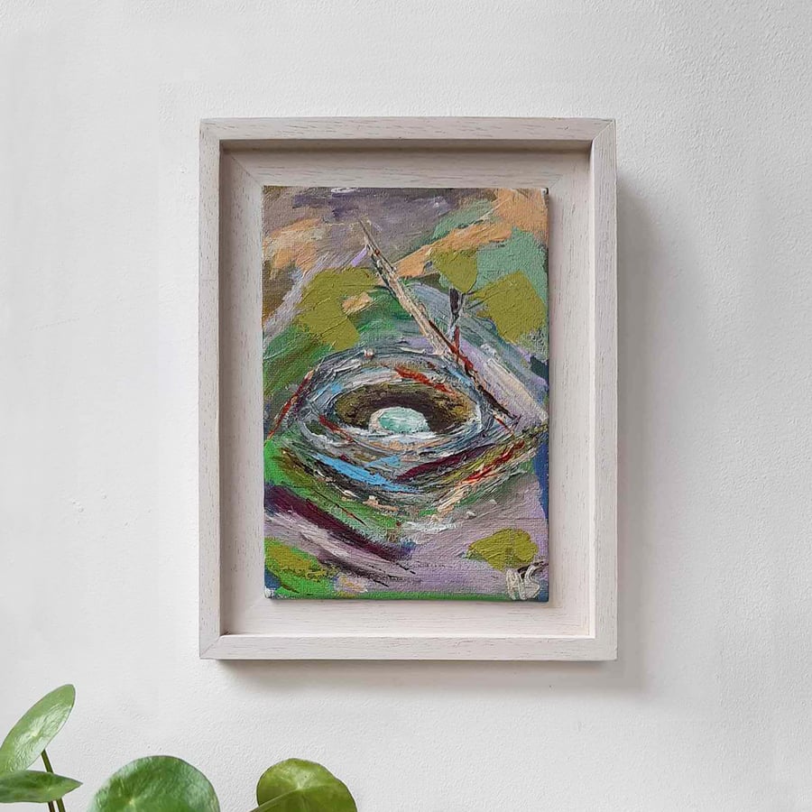 Bless Our Nest - framed original abstract painting of a bird's nest