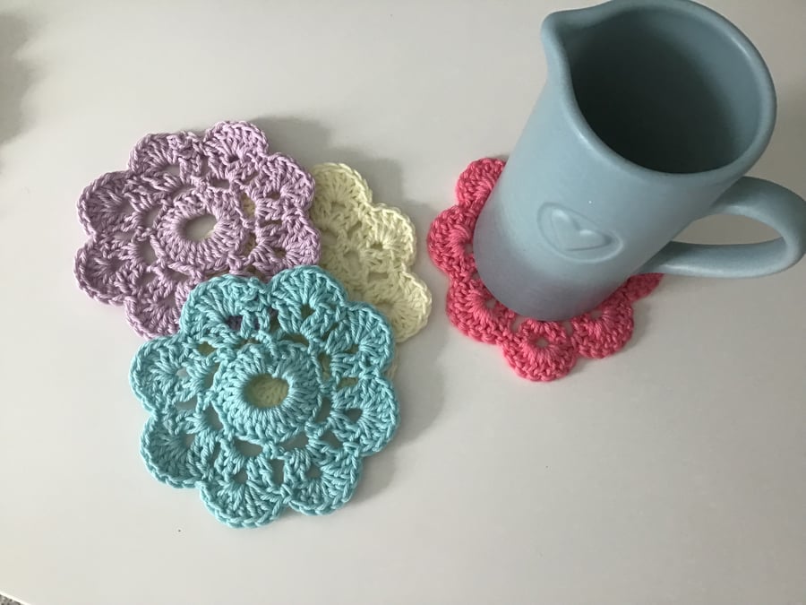 Colourful Crochet Flower Coasters