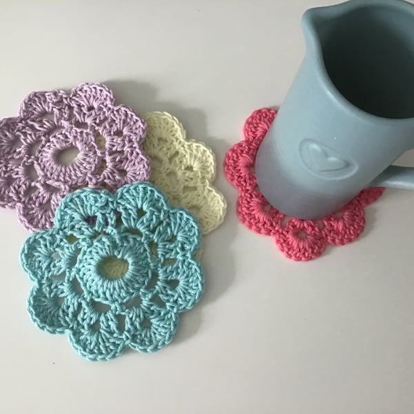 Colourful Crochet Flower Coasters