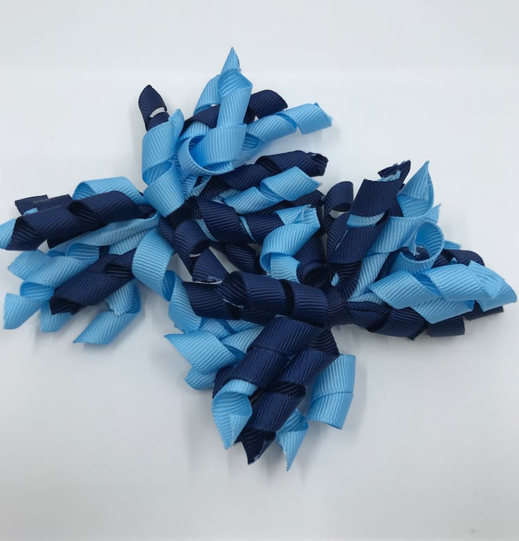 3 inch Navy and Light Blue Curly Corkers on Clips (pair)