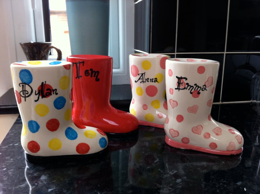 Money Box Welly Boot Hand painted & personalised