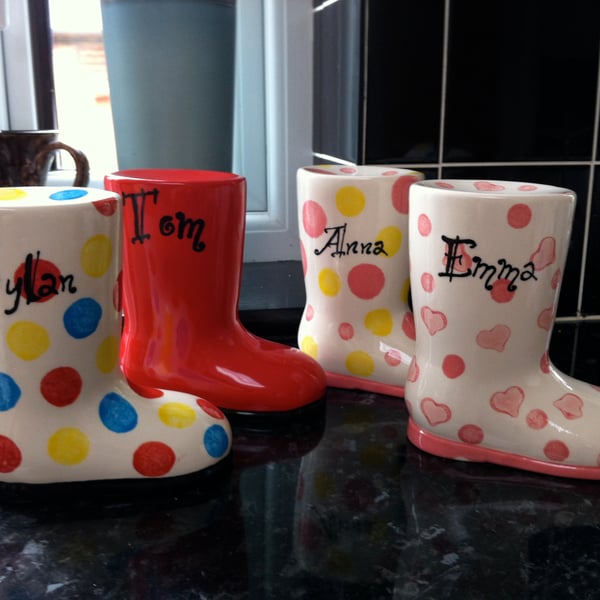 Money Box Welly Boot Hand painted & personalised