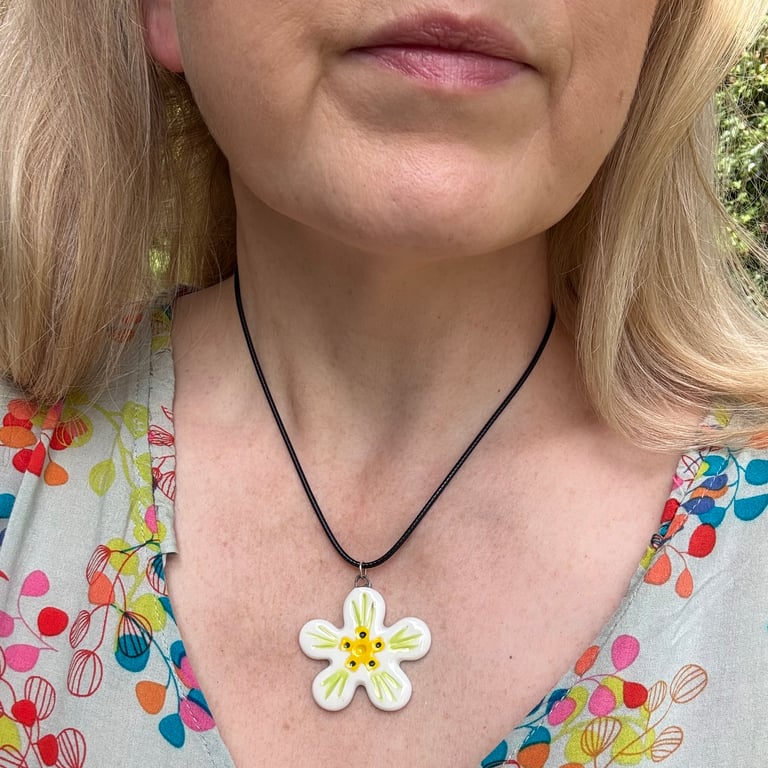 Glazed porcelain flower pendant 1