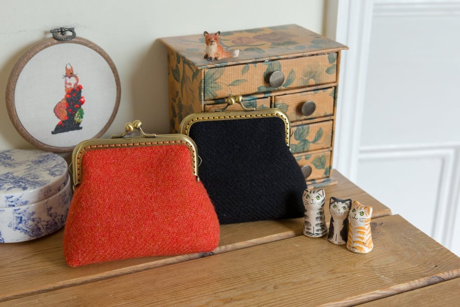 Frame purse made with hand woven Harris Tweed and Liberty Tana Lawn