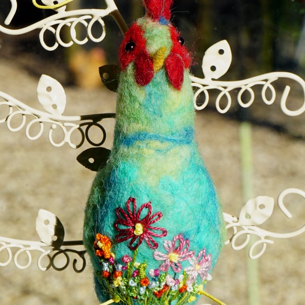 Wet felted Spring Chicken hanging ornament 