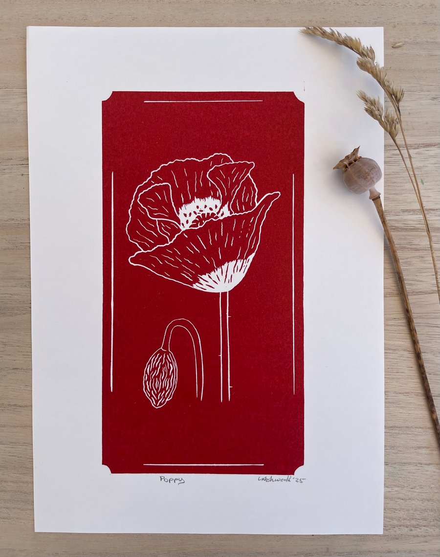 Poppy Lino Print