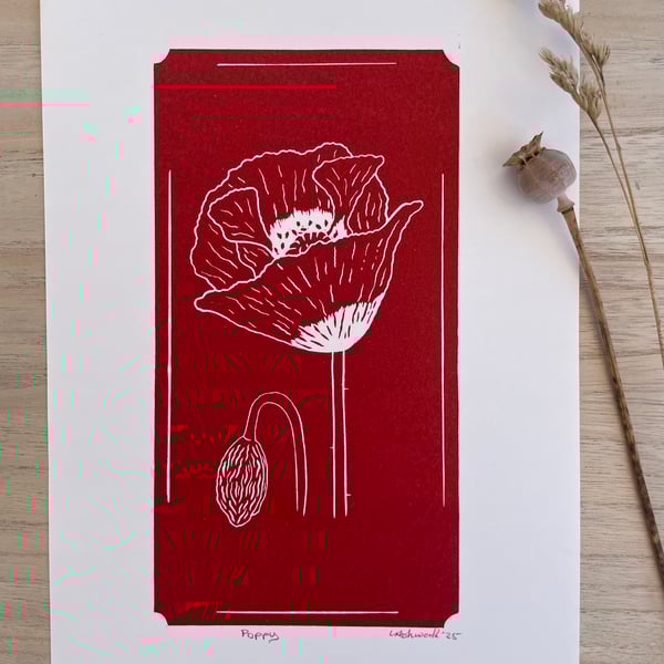 Poppy Lino Print