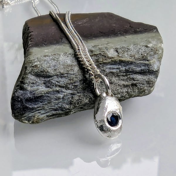 NATURAL SAPPHIRE Handmade Sterling Silver Freeform Pendant