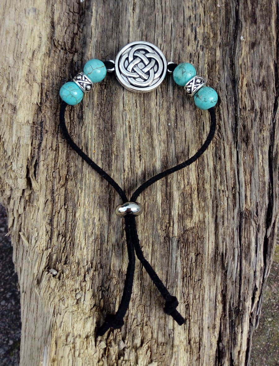 Celtic knot & Turquoise Bead Adjustable Bracelet