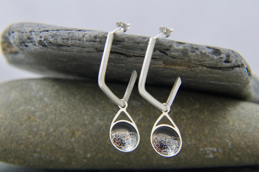 Stormy Seas Oxidised Sterling Silver Geometric Charm Hoop Earrings