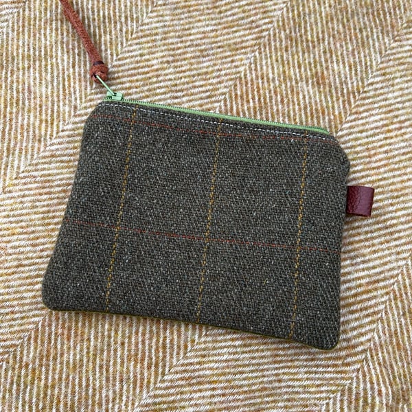 Green tweed coin purse with velvety green back from old shooting jacket