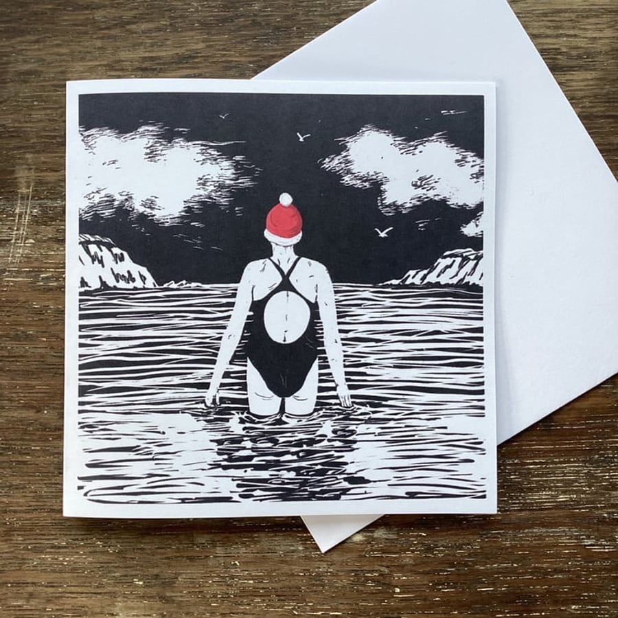 Swimmer Christmas Card - wild swimming, sea swim, outdoor swimmer