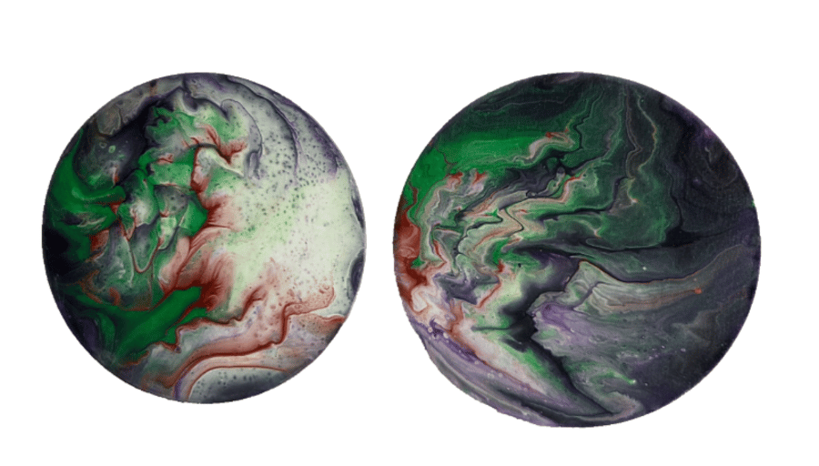 Hand-Painted 10 cm Round Multi-Display Set - Verdant Cosmos Abstract Duo