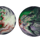 Hand-Painted 10 cm Round Multi-Display Set - Verdant Cosmos Abstract Duo
