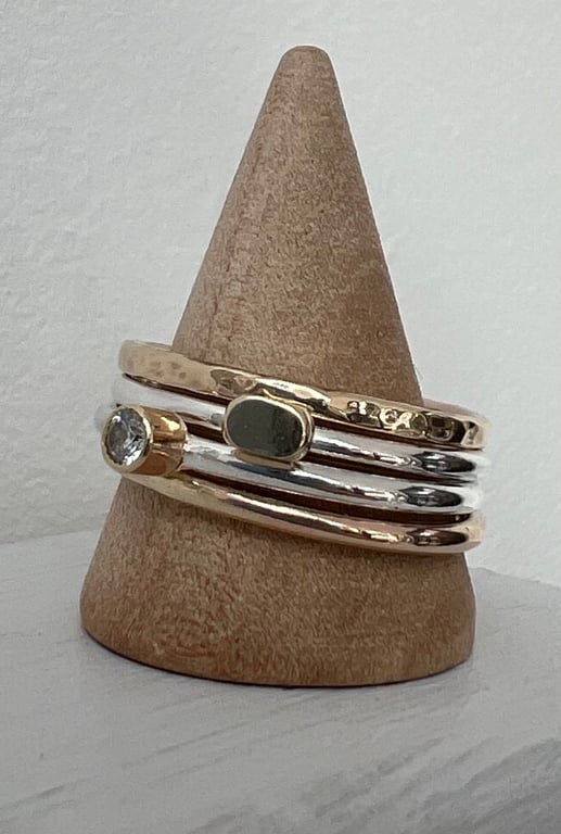 Gold (solid 9ct gold) and Silver Stacking Rings - delicate and elegant - size N