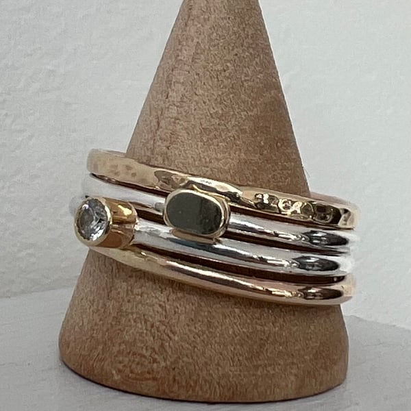 Gold (solid 9ct gold) and Silver Stacking Rings - delicate and elegant - size N